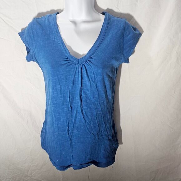 Vintage y2k Blue v neck grunge form fit tee - Picture 3 of 5